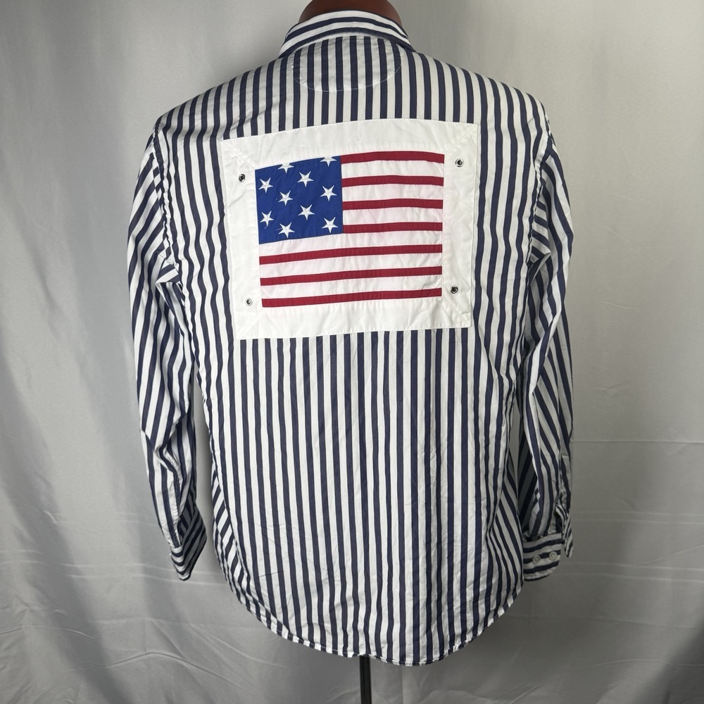 Vtg Falconnable Men American Flag Shirt M Stripe Cotton Luxury France Old Money - Picture 2 of 8